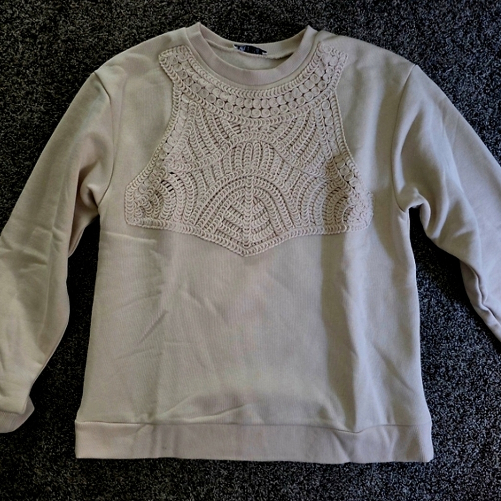 Zara Textured Embroidered Sweatshirt | Neutral Cream